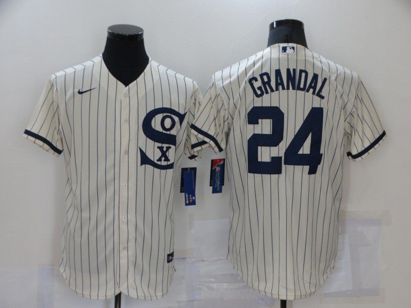 Men Chicago White Sox 24 Grandal Cream stripe Dream version Elite Nike 2021 MLB Jerseys